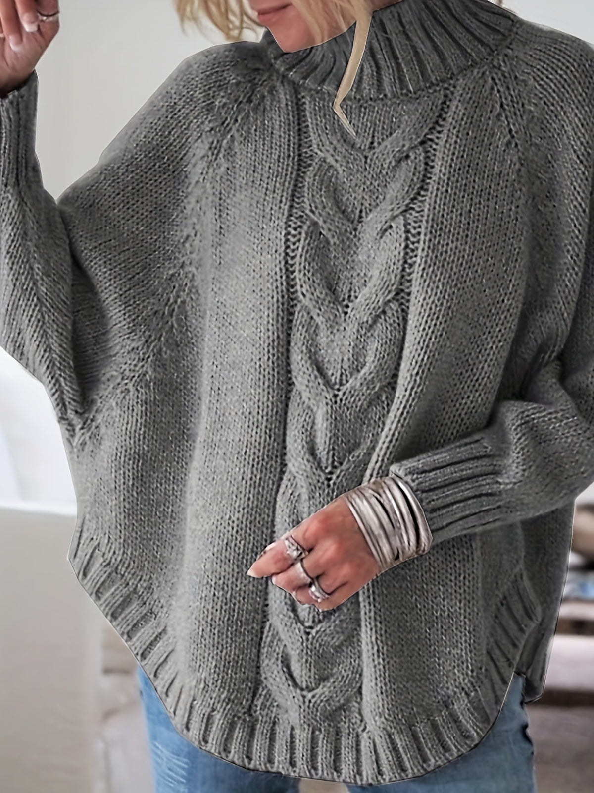Women's Classic Cable Knit Mock Neck Sweater Cozy Fit Versatile Layering Casual Everyday