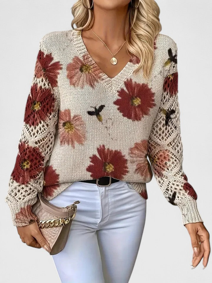Women's Sweater Floral Pattern Crochet Sleeves Relaxed Fit Casual Everyday