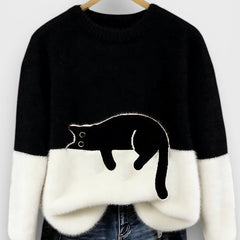 Women's Fluffy Color Block Sweater Classic Crewneck Relaxed Fit Casual Wear
