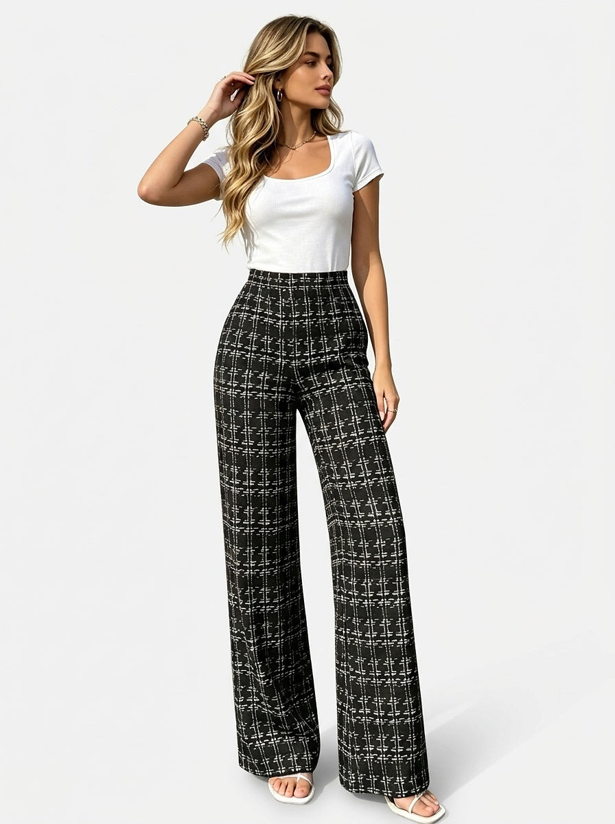 Women’s High-Waisted Plaid Wide-Leg Trousers