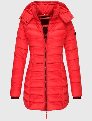Women's Long Down Jacket Relaxed Fit Hooded Zip Closure Stylish Winter Outerwear