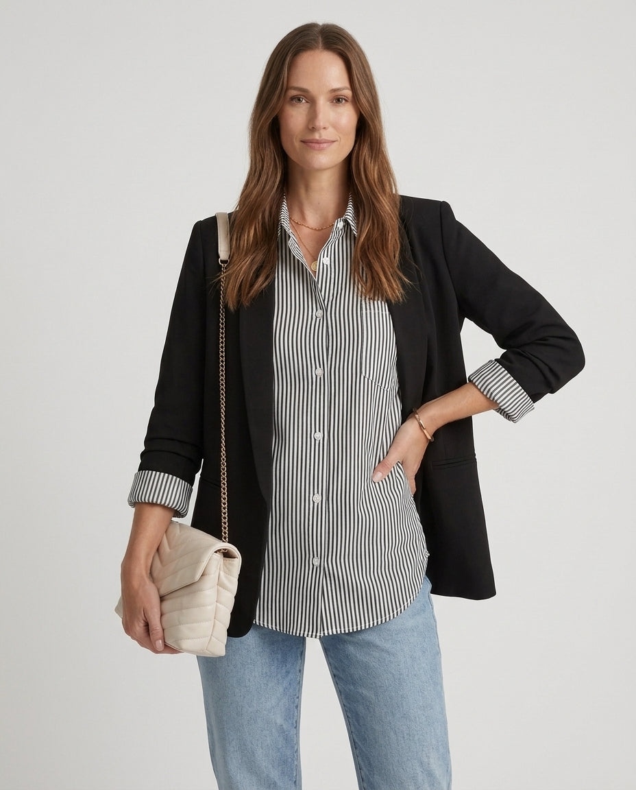 Women’s Striped Button-Down Shirt with Chest Pocket