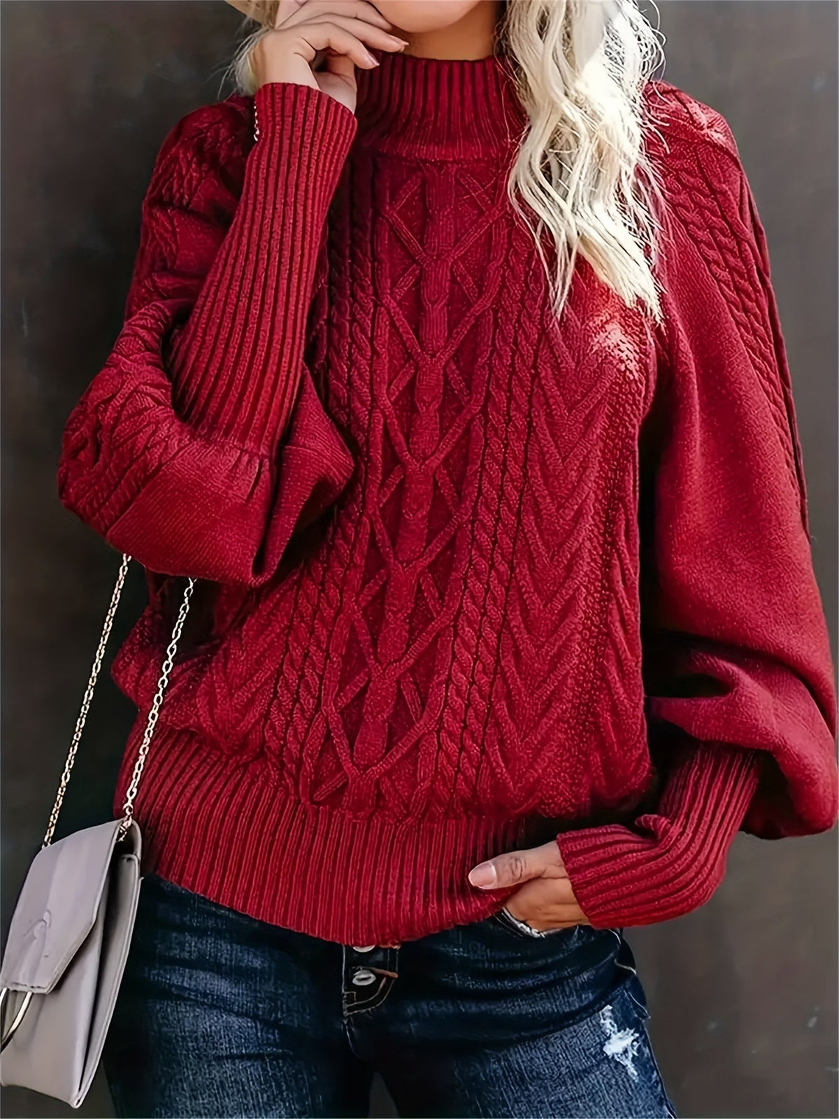 Women's Cozy Turtleneck Sweater Cable Knit Long Sleeve Casual Layering