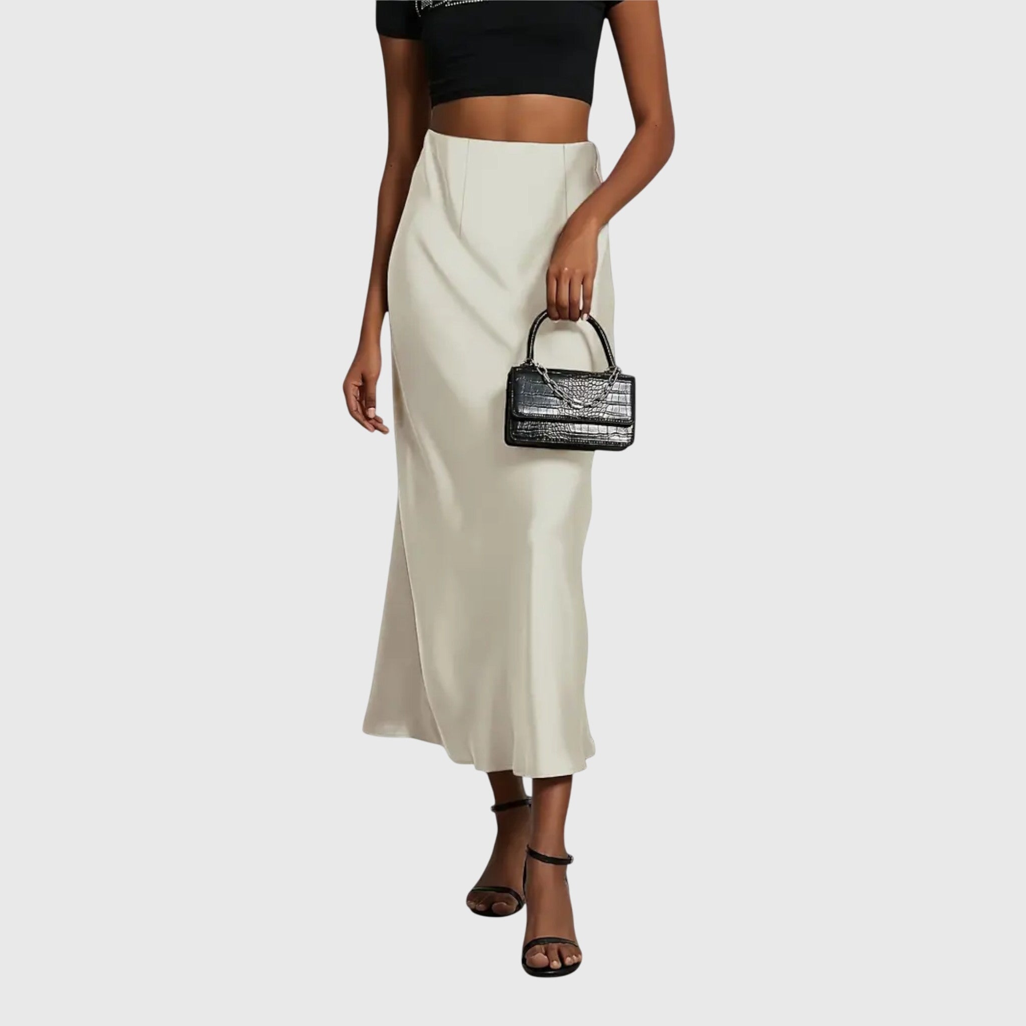Women's Flowy Midi Skirt Outfit for Work Brunch Parties Holidays and Everyday Wear