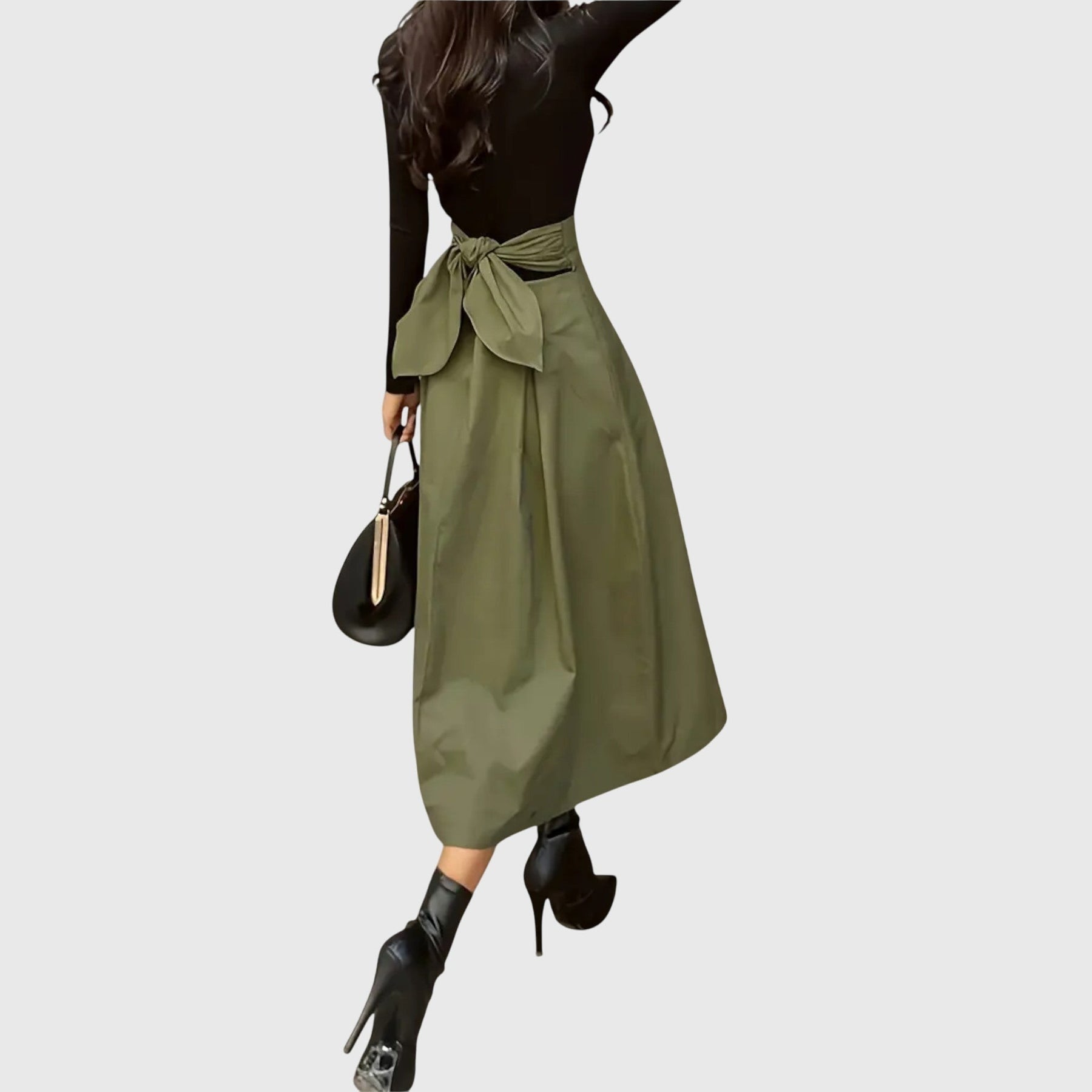 Women's Flowing Midi Skirt Outfit for Work Brunch Parties Holidays and Everyday Wear