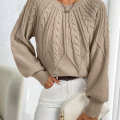 Women's Cable Knit Crewneck Sweater Relaxed Fit Long Sleeve Casual Everyday