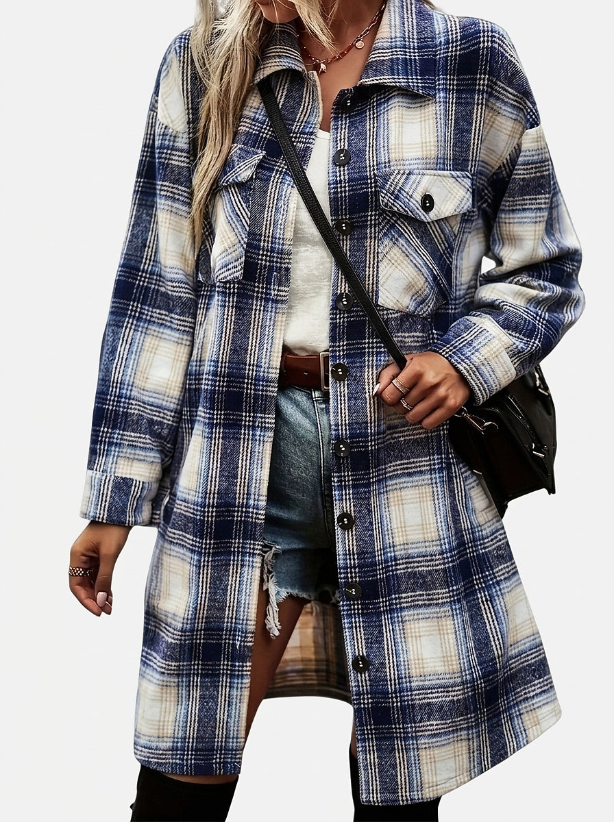 Women's Plaid Flannel Longline Shirt Jacket