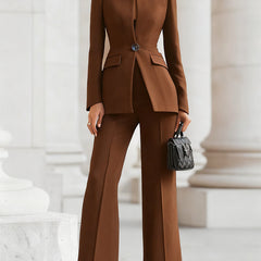 Women's Elegant Blazer and Pants Suit Set Tailored Fit Long Sleeve Professional Office