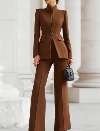 Women's Elegant Blazer and Pants Suit Set Tailored Fit Long Sleeve Professional Office