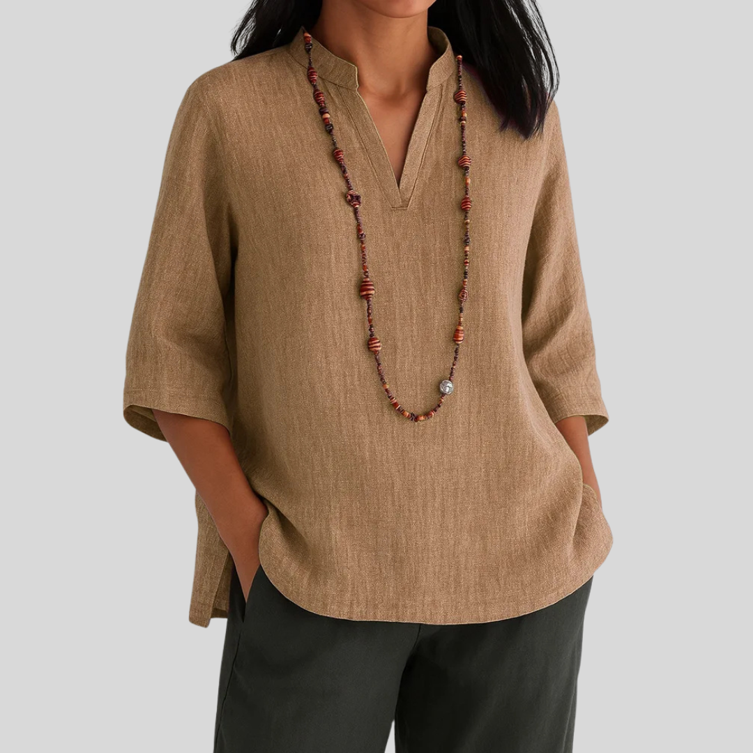 Women's Mandarin Collar Sleeve Blouse Outfit for Work Brunch Casual Days and Everyday Wear