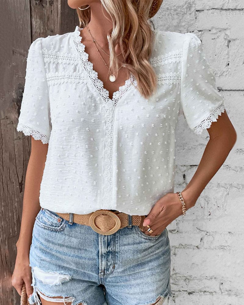 Women's Lace Puff Sleeve Blouse Outfit for Work Brunch Casual Days and Everyday Wear