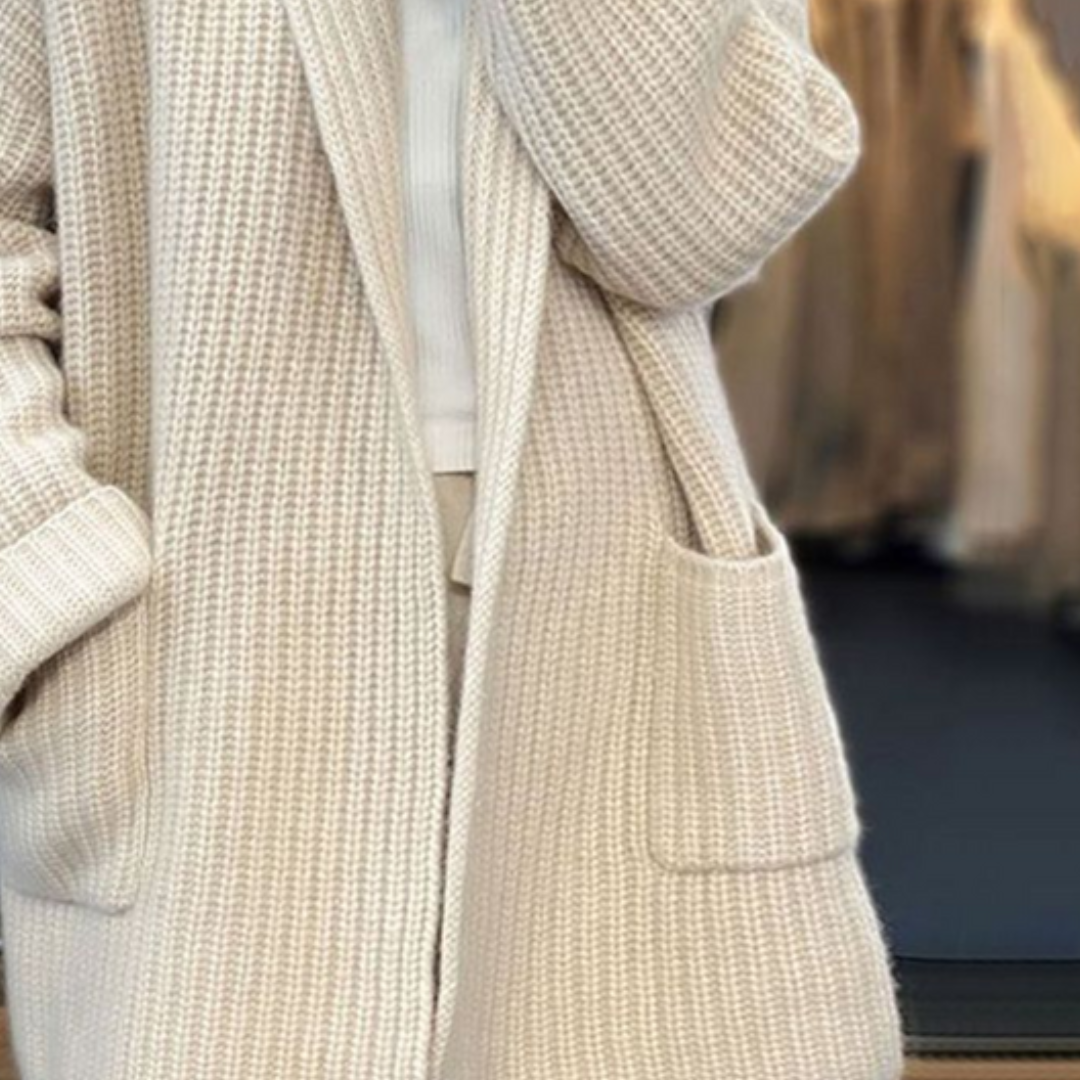 Women's Longline Cardigan Shawl Collar Ribbed Knit with Pockets