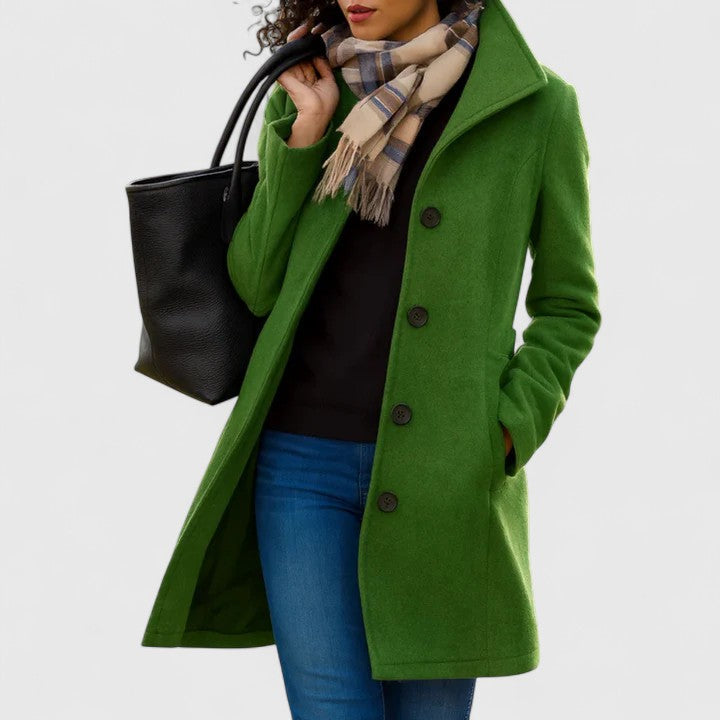 Women's Elegant Long Coat Tailored Fit Notched Lapel Classic Style Outerwear