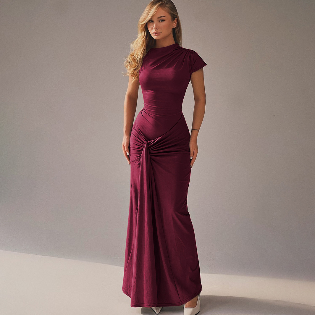 Women's Elegant Bodycon Maxi Dress Ruched Wrap Style Evening Occasion