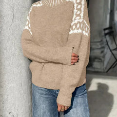 Women's Cozy Turtleneck Sweater Fair Isle Knit Relaxed Fit Casual Everyday