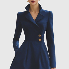 Women's Tailored Fit Coat Dress Long Sleeve Notched Collar Button Closure Midi