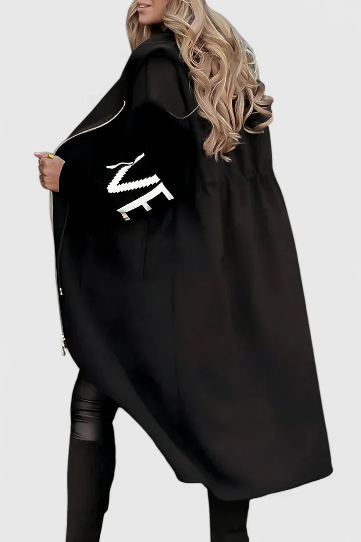 Women's Elegant Hooded Coat Tailored Fit Long Sleeve Stylish Everyday Outerwear