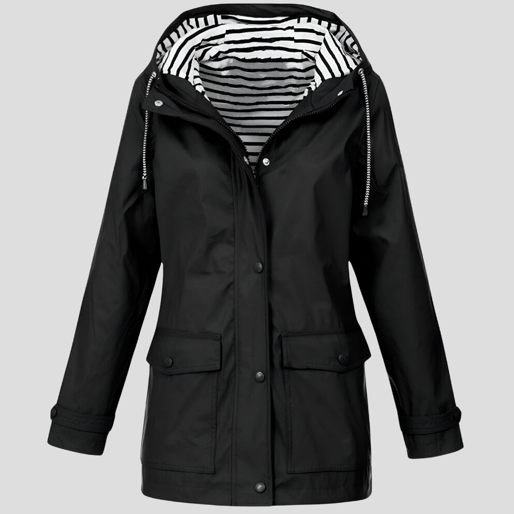 Women's Hooded Raincoat Zip Closure Stylish Outdoor Lightweight Protection