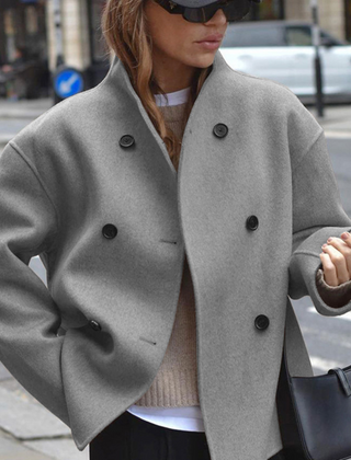 Women's Cozy Long Sleeve Stand Collar Coat Relaxed Fit Casual Layering