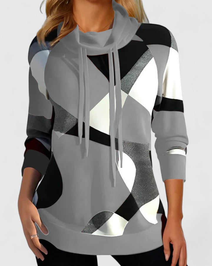 Women's Pullover Sweater Geometric Colour Block Shawl Collar Casual Stylish