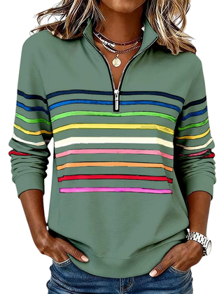 Women's Trendy Striped Quarter Zip Sweater Relaxed Fit Long Sleeve Casual Everyday