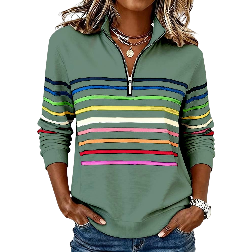 Women's Trendy Striped Quarter Zip Sweater Relaxed Fit Long Sleeve Casual Everyday