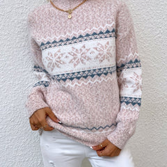 Women's Fair Isle Knit Sweater Mock Neck Long Sleeve Cozy Casual Stylish