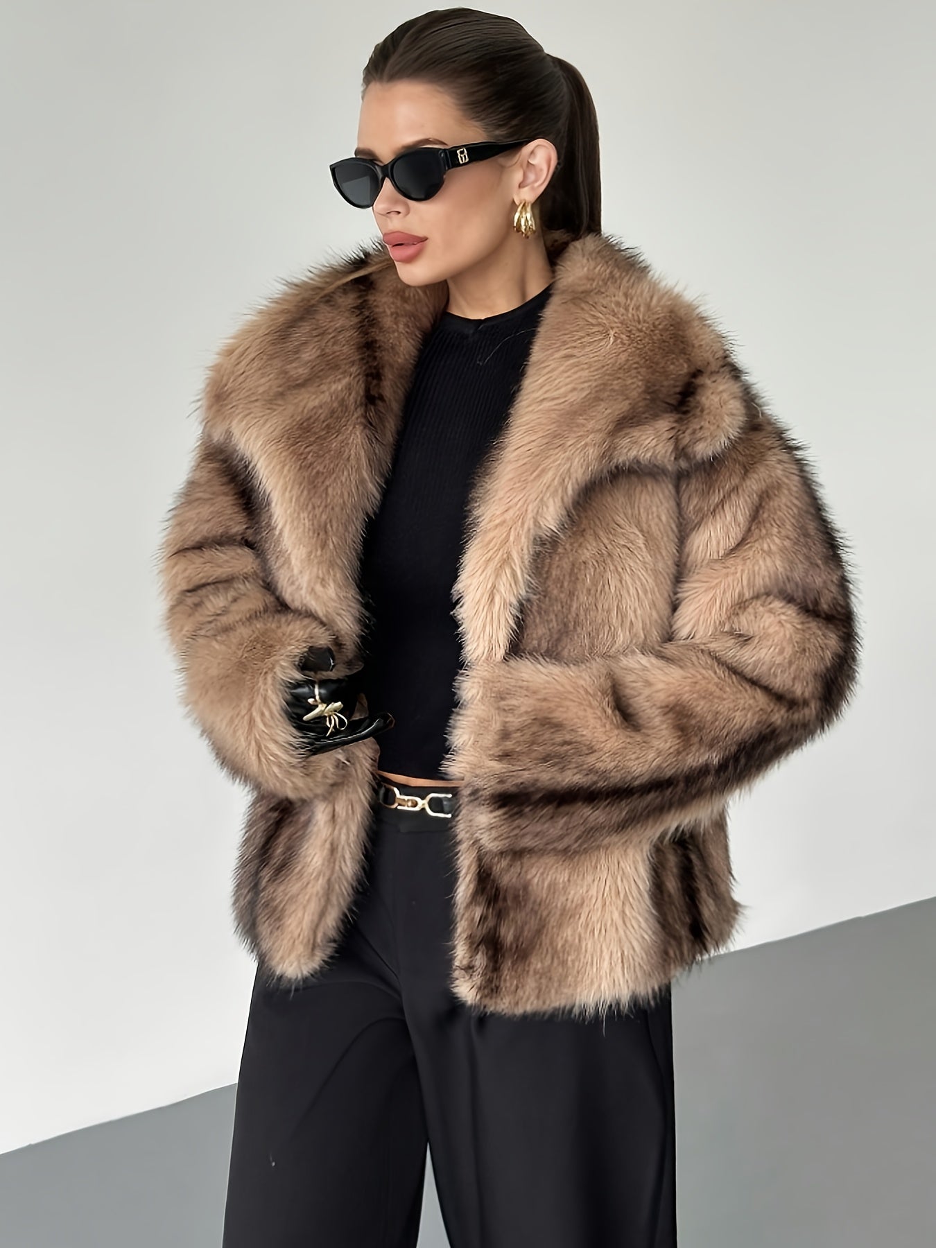 Women's Oversized Cropped Coat Notch Collar Long Sleeve Chic Fashion