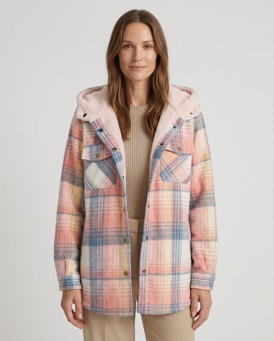 Women’s Plaid Hooded Jacket with Pockets