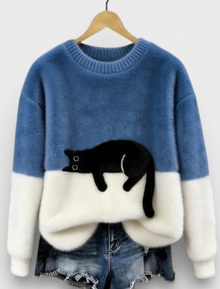 Women's Fluffy Color Block Sweater Classic Crewneck Relaxed Fit Casual Wear