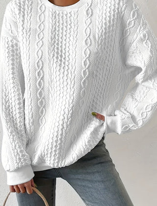 Women's Casual Cable Knit Sweatshirt Crewneck Relaxed Fit Everyday Wear