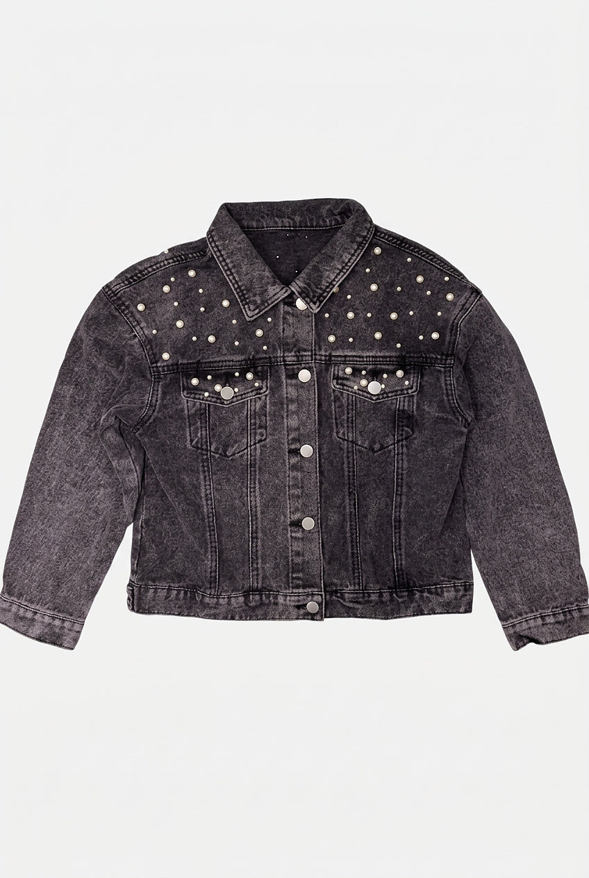 Women’s Denim Jacket with Pearl Embellishments
