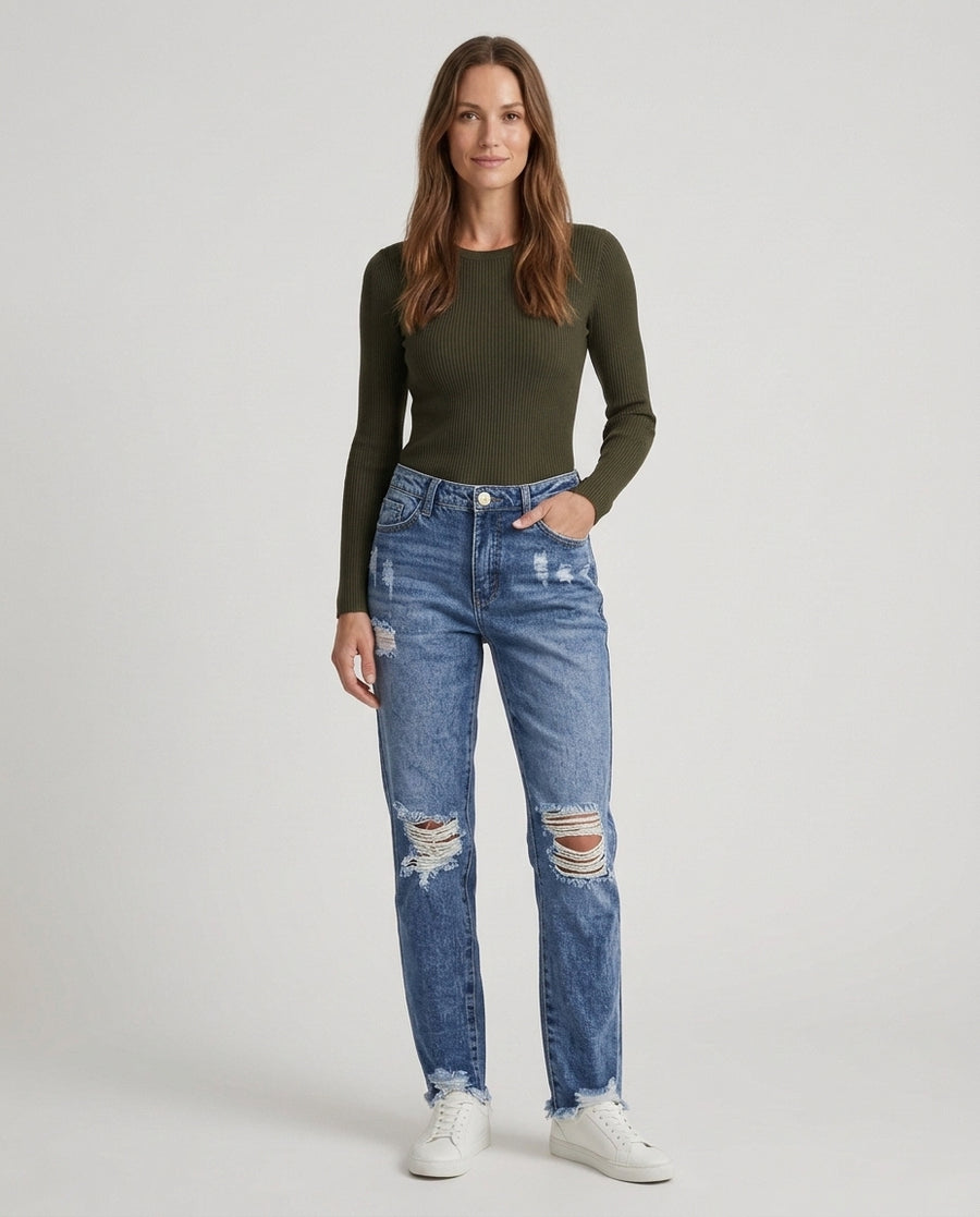 Women's Distressed Mid-Rise Boyfriend Jeans