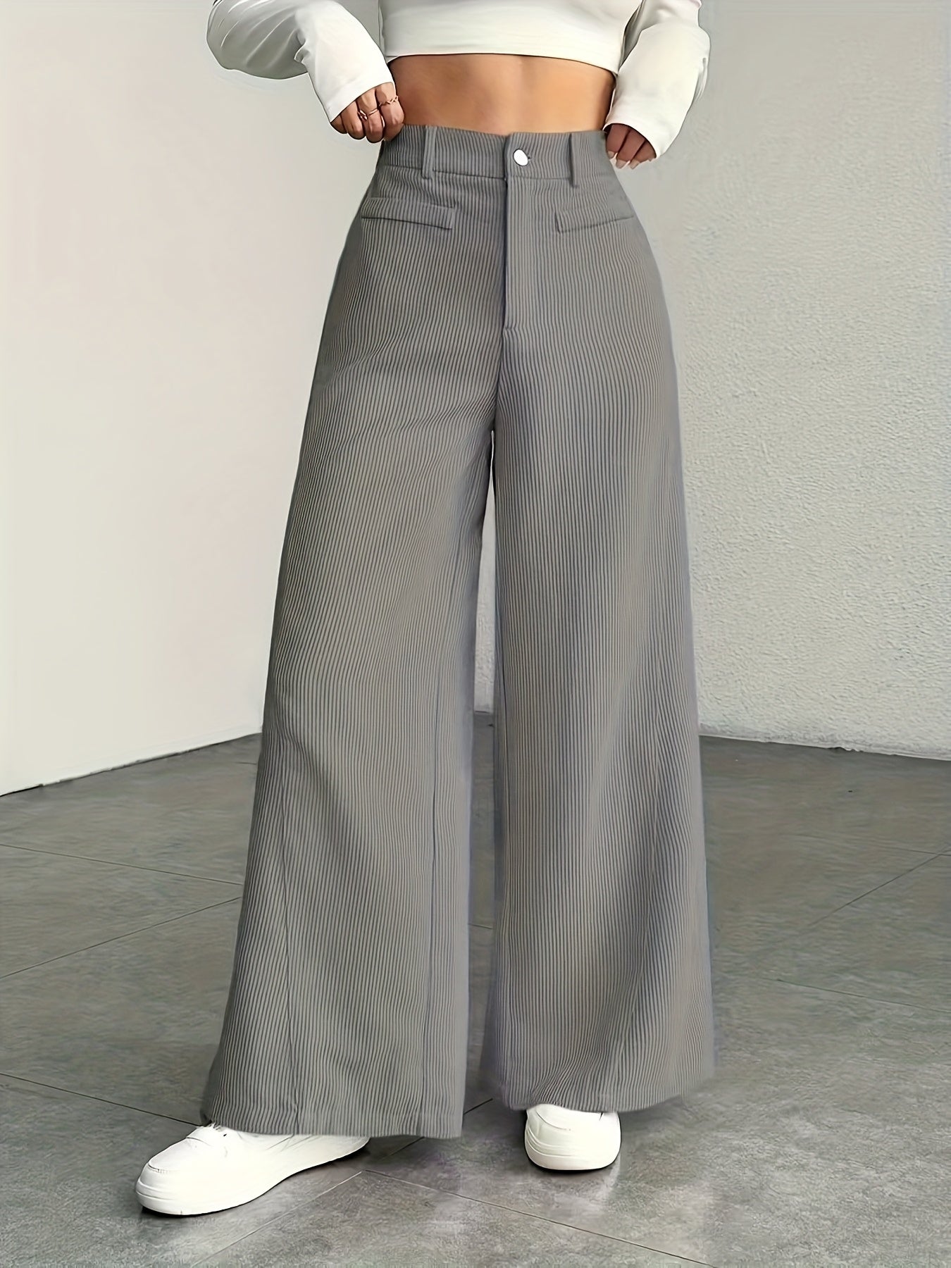 Women's High-Waisted Wide-Leg Trousers Relaxed Fit Tailored Style Chic Everyday