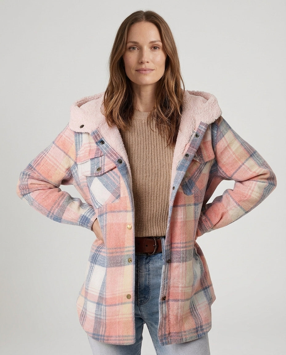 Women’s Plaid Hooded Jacket with Pockets