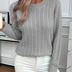 Women's Cozy Cable Knit Sweater Crewneck Long Sleeve Casual Everyday