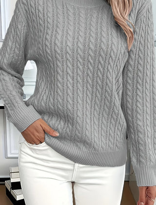 Women's Cozy Cable Knit Sweater Crewneck Long Sleeve Casual Everyday