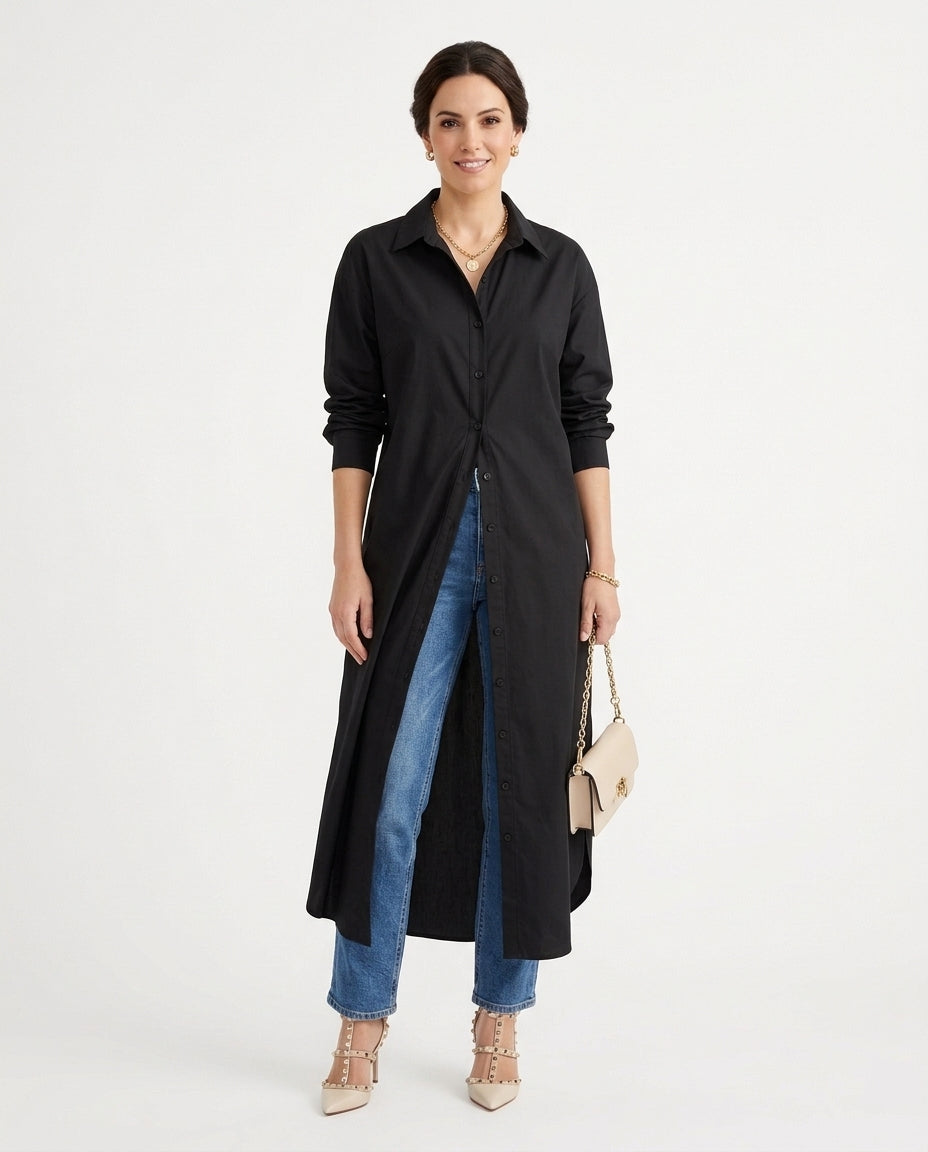 Women’s Longline Button-Down Shirt Dress