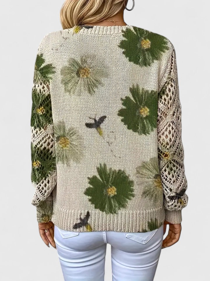 Women's Sweater Floral Pattern Crochet Sleeves Relaxed Fit Casual Everyday