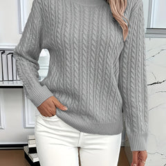 Women's Cozy Cable Knit Sweater Crewneck Long Sleeve Casual Everyday