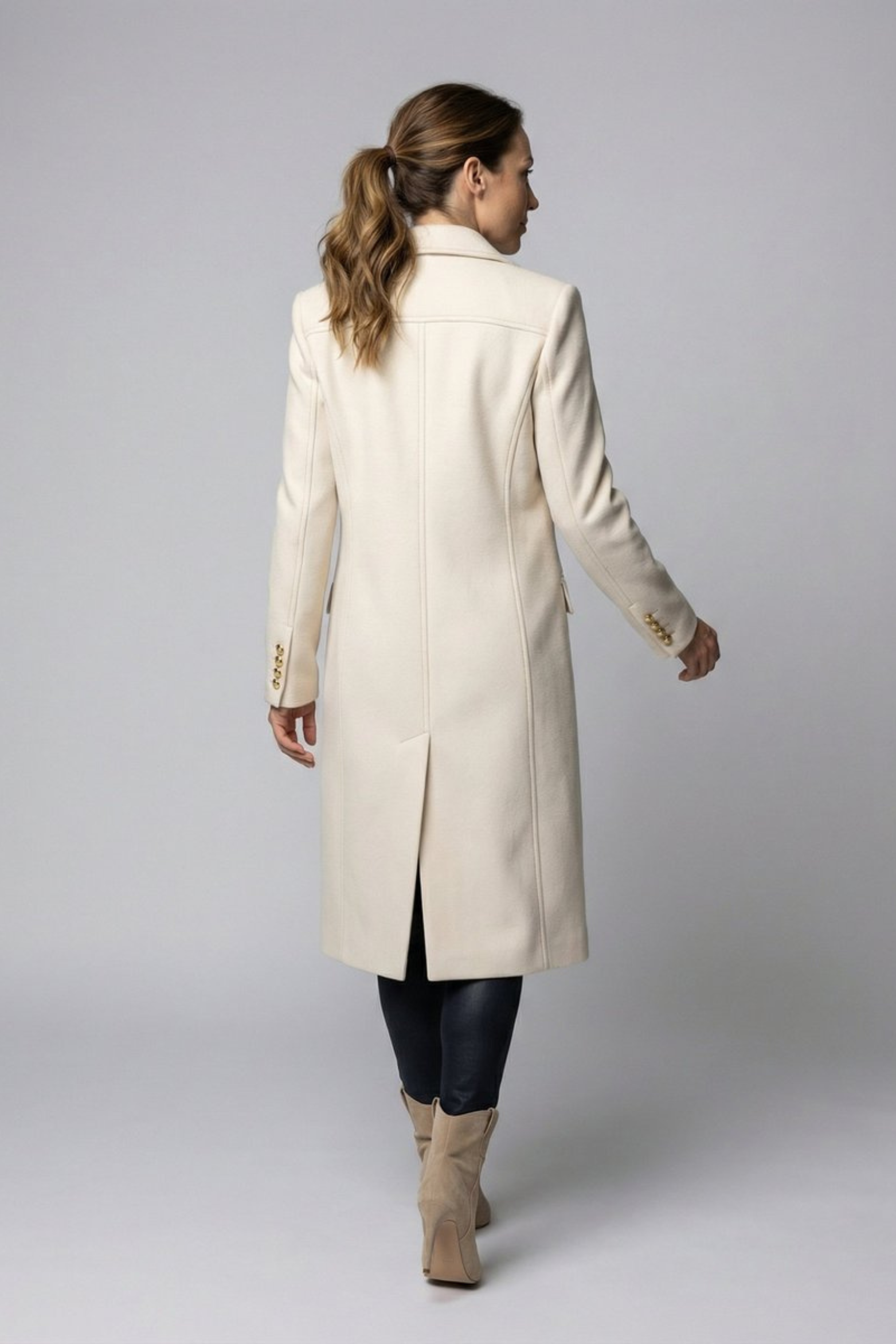 Women's Double Breasted Midi Overcoat Tailored Fit Classic Collar Button-Front Stylish Layering