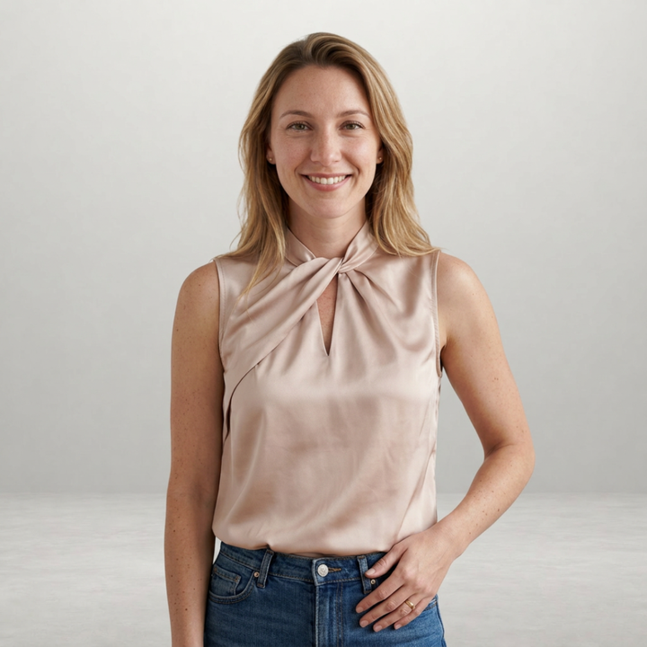 Women’s Elegant Satin Blouse | Refined Twisted Neckline
