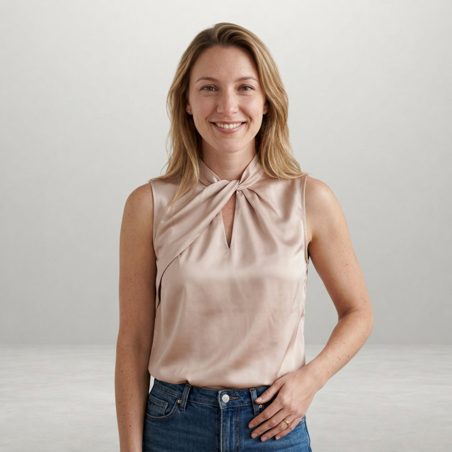 Women's Satin Twisted Neckline Blouse Outfit for Work Brunch Casual Days and Everyday Wear