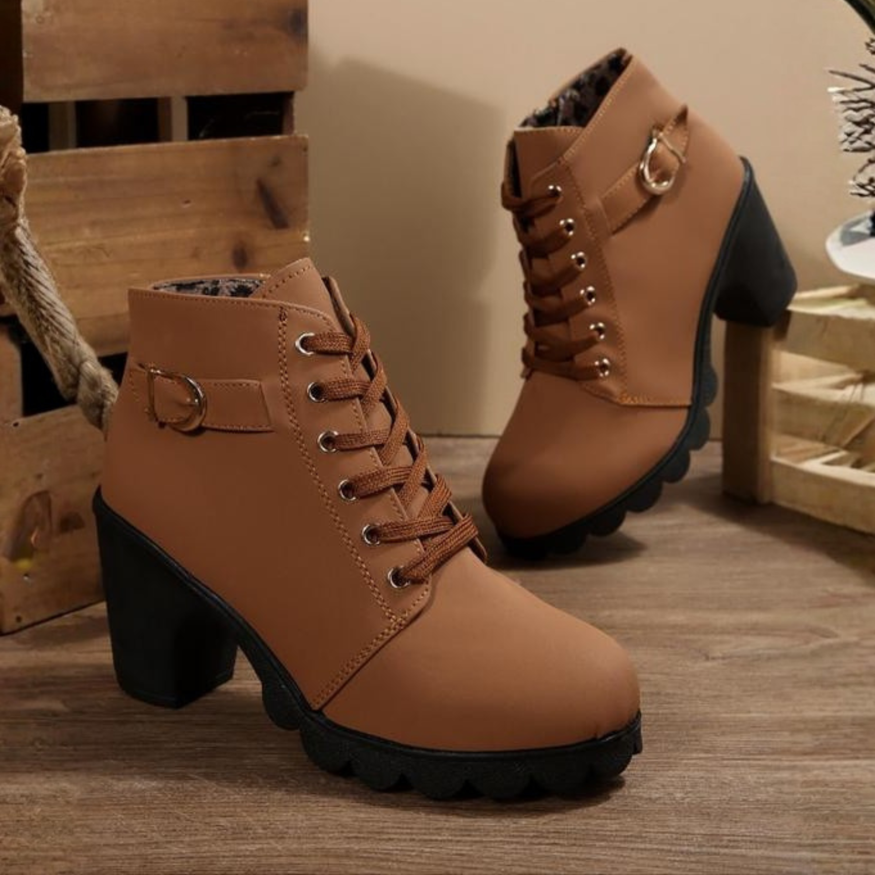Women's Chunky Ankle Lace-Up Boots Footwear for Summer Holidays Weddings Parties and Everyday Wear