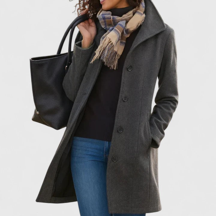 Women's Elegant Long Coat Tailored Fit Notched Lapel Classic Style Outerwear