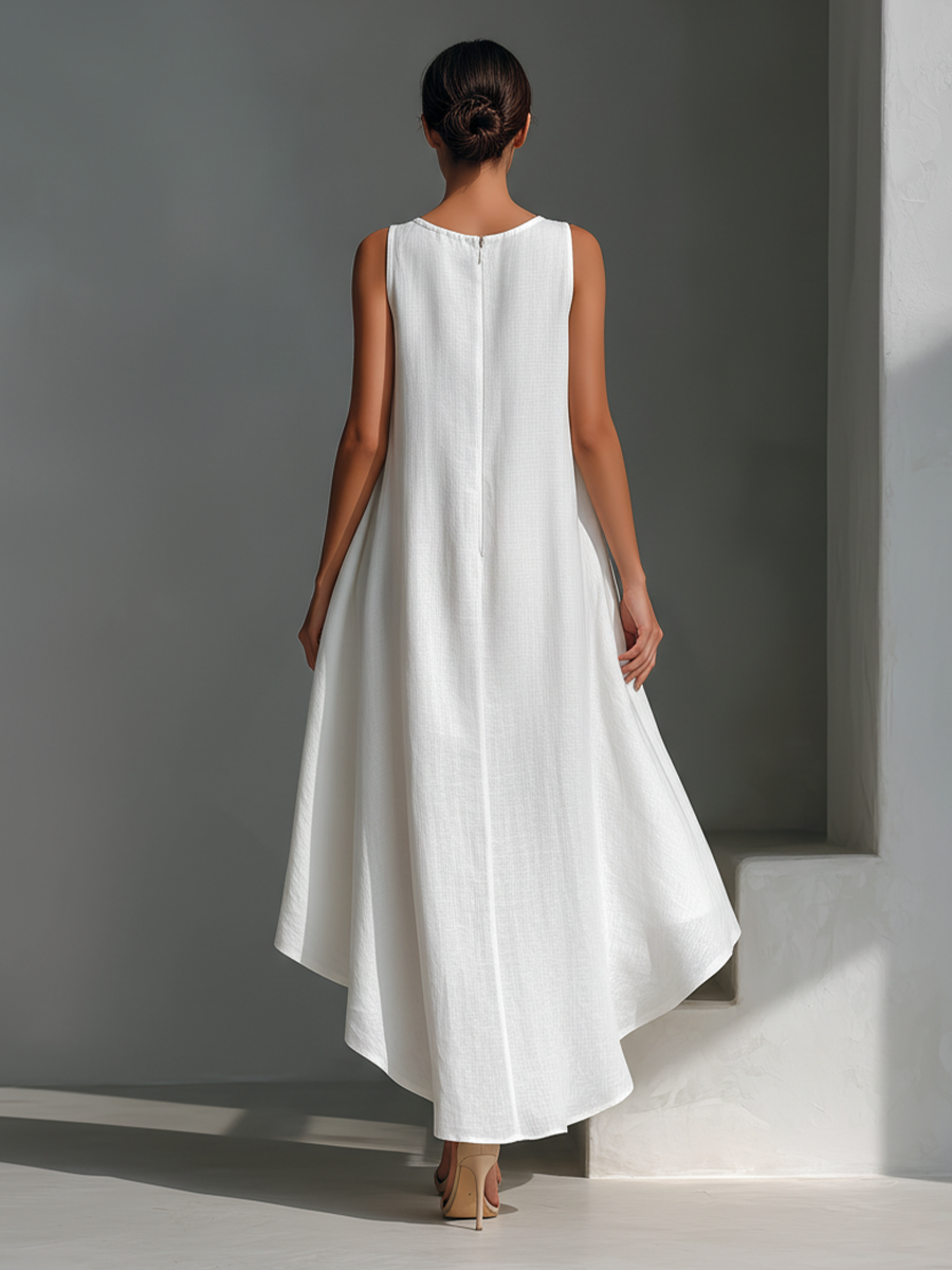 Women's Asymmetric Midi Sleeveless Dress Outfit for Summer Holidays Weddings Parties and Everyday Wear