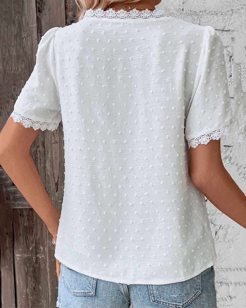 Women's Lace Puff Sleeve Blouse Outfit for Work Brunch Casual Days and Everyday Wear