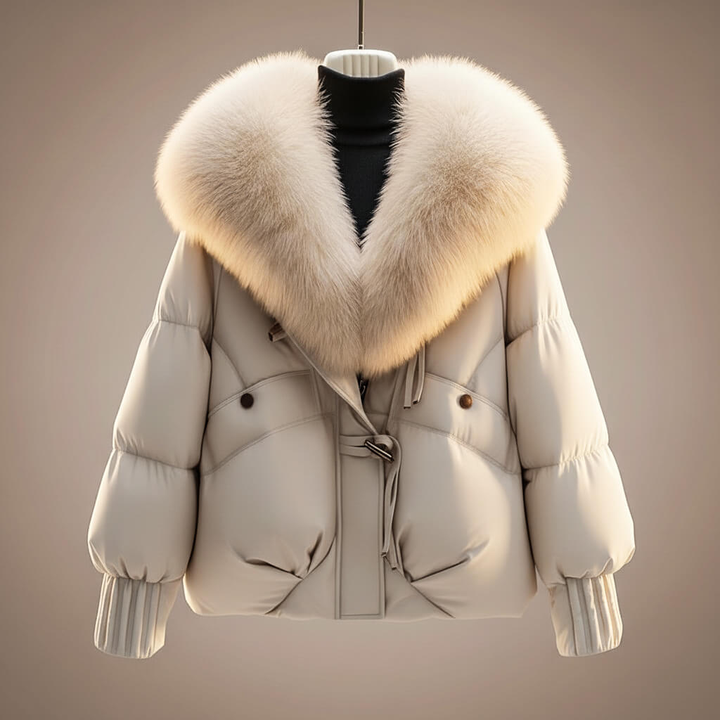 Women's Glossy Puffer Jacket Oversized Faux Fur Collar Stylish Layering