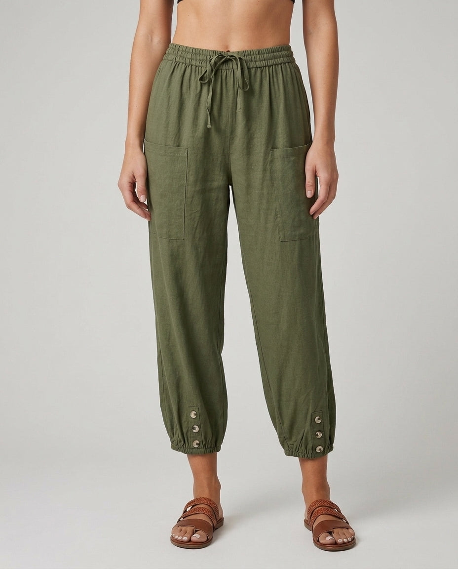 Women’s Casual Loose Pants with Button Hem