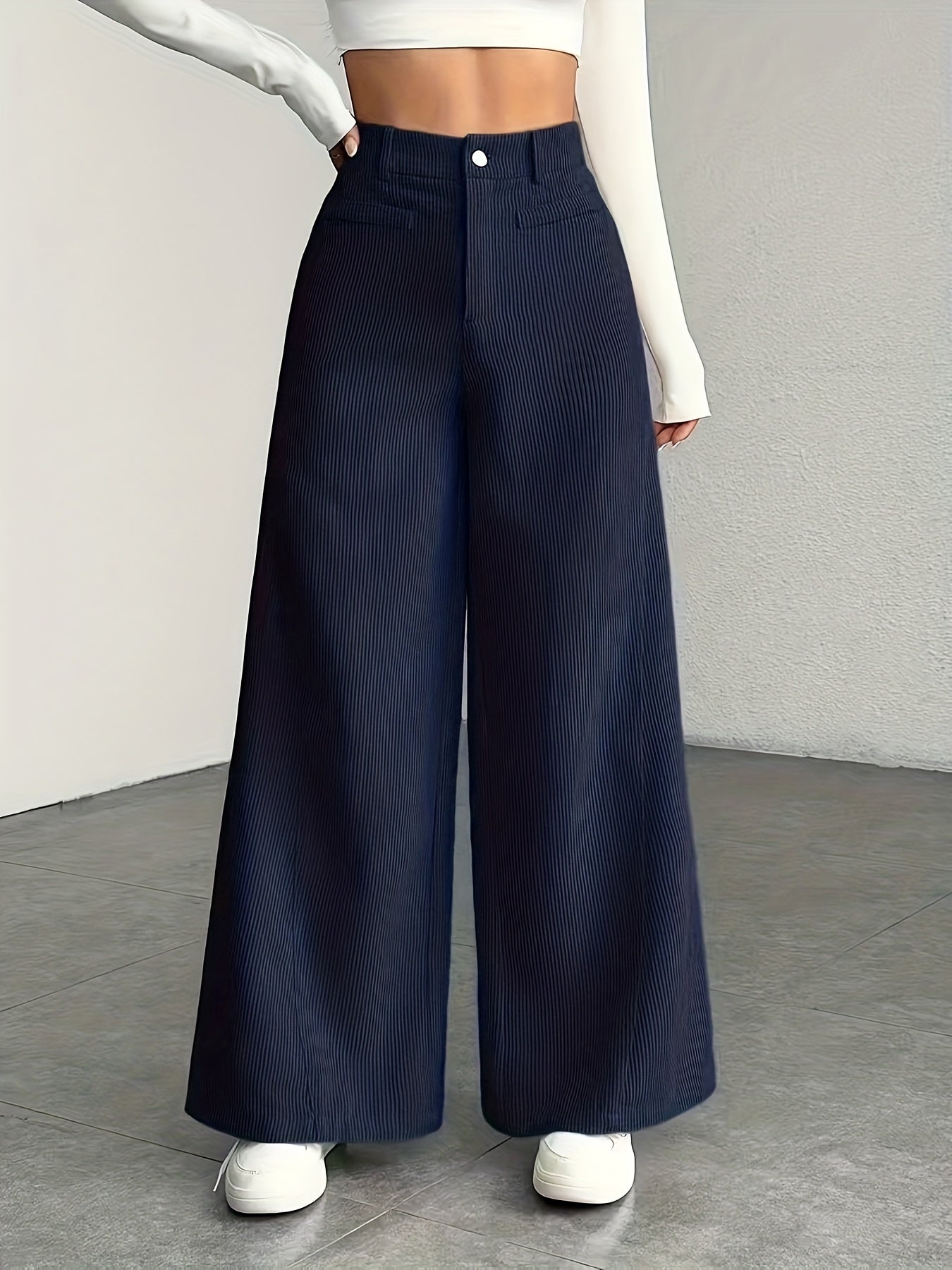 Women's High-Waisted Wide-Leg Trousers Relaxed Fit Tailored Style Chic Everyday